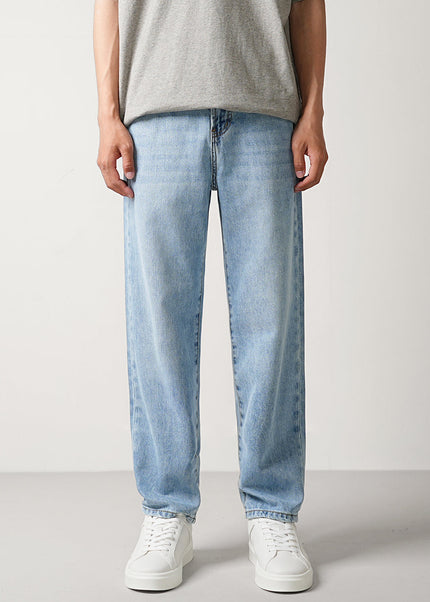Washed Blue Loose Straight Jeans for Men Trend 2024 - 28 / Mid Blue - Men’s Jeans