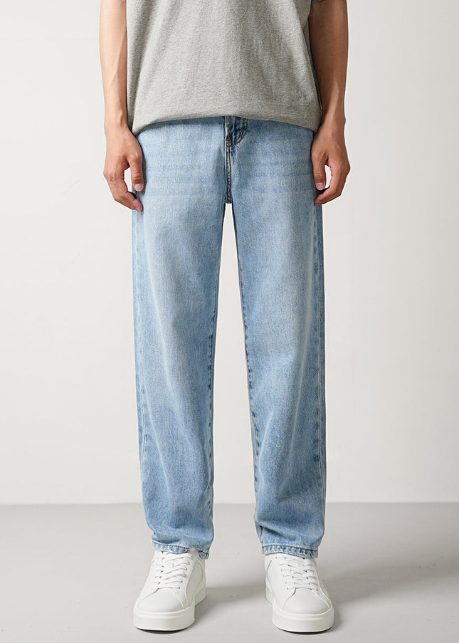 Washed Blue Loose Straight Jeans for Men Trend 2024 - 28 / Mid Blue - Men’s Jeans