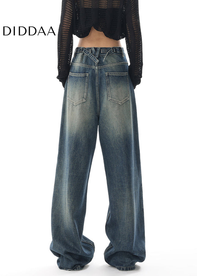 Washed Blue Loose Wide Leg Jeans KEN STUDIO2025 Retro - Women’s Jeans