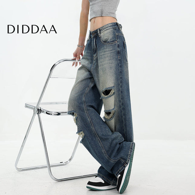 Washed Blue Loose Wide Leg Jeans KEN STUDIO2025 Retro - Women’s Jeans