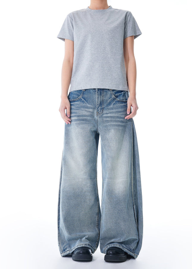 Washed Blue Relaxed Cleanfit Straight Leg Jeans - Men’s Jeans