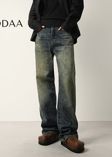 Washed Blue Retro Panelled Flared Jeans for Men - 28 / Dark Blue - Men’s Jeans