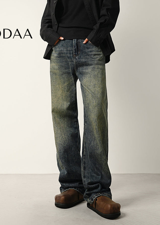 Washed Blue Retro Panelled Flared Jeans for Men - 28 / Dark Blue - Men’s Jeans