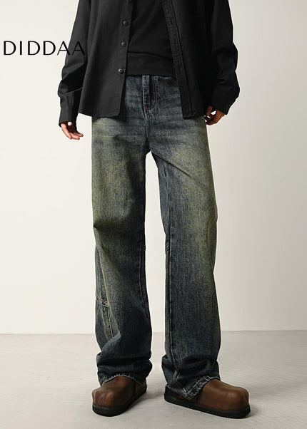 Washed Blue Retro Panelled Flared Jeans for Men - Men’s Jeans