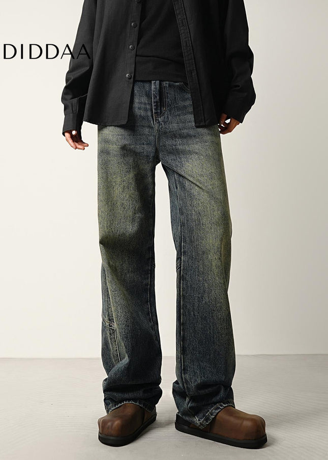 Washed Blue Retro Panelled Flared Jeans for Men - Men’s Jeans