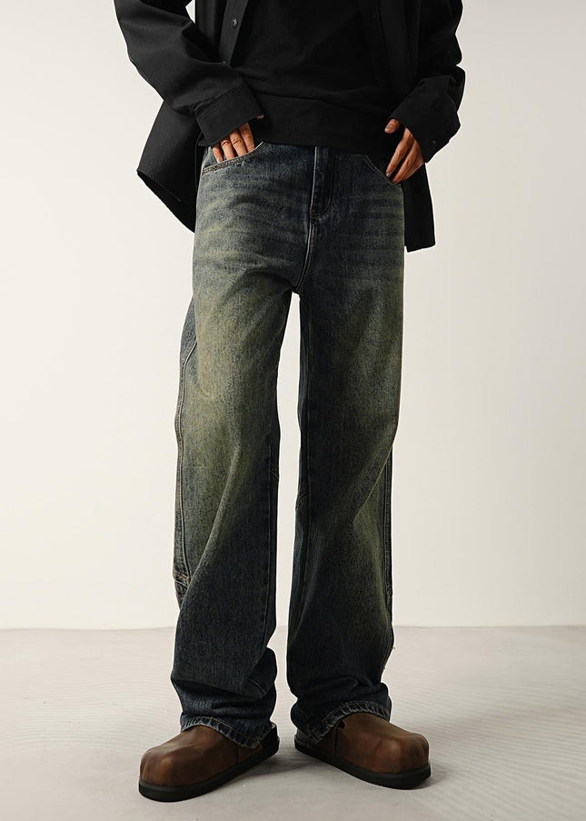 Washed Blue Retro Panelled Flared Jeans for Men - Men’s Jeans