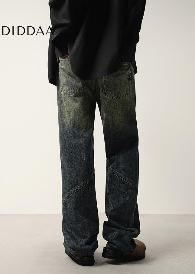 Washed Blue Retro Panelled Flared Jeans for Men - Men’s Jeans