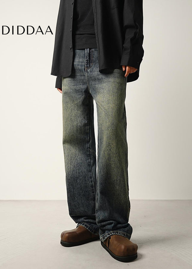 Washed Blue Retro Panelled Flared Jeans for Men - Men’s Jeans