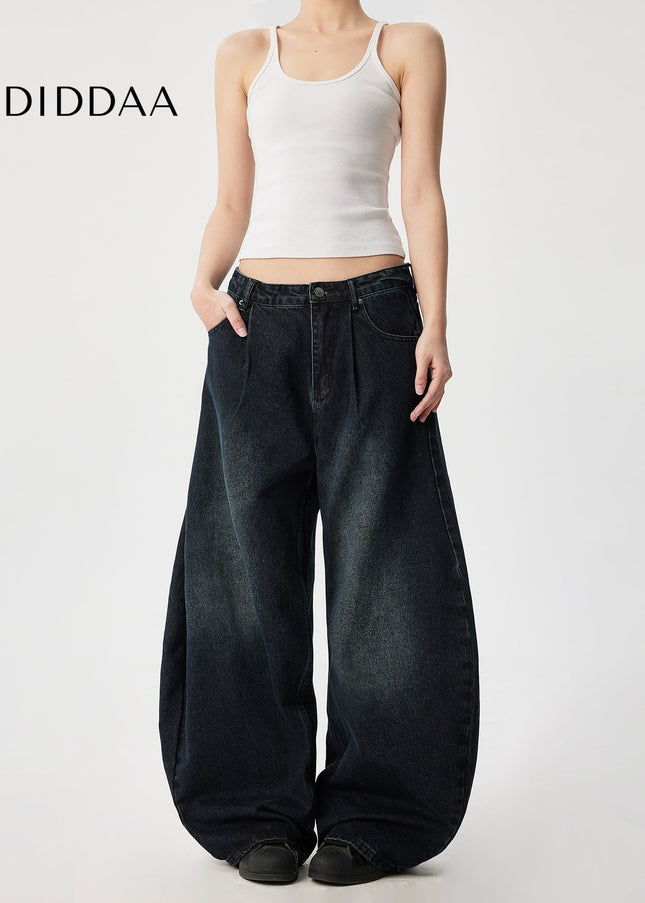 Washed Blue Retro Pleated Wide Leg Jeans - Men’s Jeans