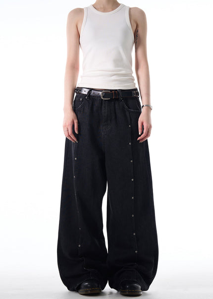 Washed Blue Stud Design Loose Fit Jeans - Men’s Jeans