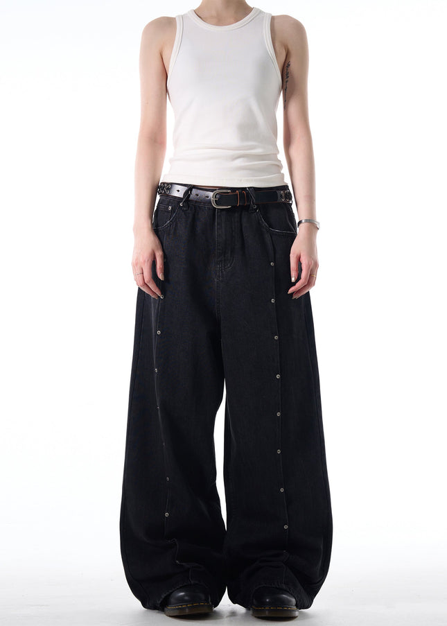 Washed Blue Stud Design Loose Fit Jeans - Men’s Jeans
