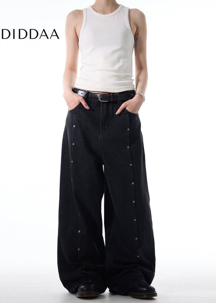 Washed Blue Stud Design Loose Fit Jeans - Men’s Jeans