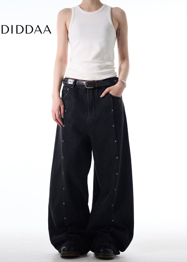 Washed Blue Stud Design Loose Fit Jeans - Men’s Jeans