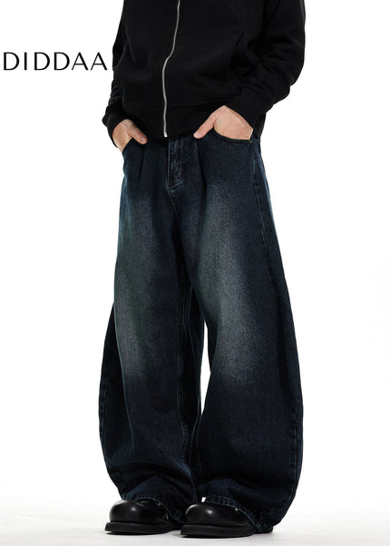 Washed Blue Three-Dimensional Curved Knife Jeans - Men’s Jeans