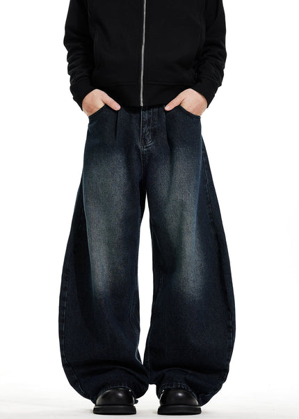 Washed Blue Three-Dimensional Curved Knife Jeans - Men’s Jeans