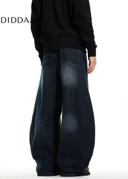 Washed Blue Three-Dimensional Curved Knife Jeans - Men’s Jeans