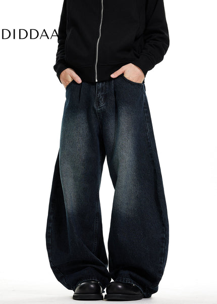 Washed Blue Three-Dimensional Curved Knife Jeans - Men’s Jeans