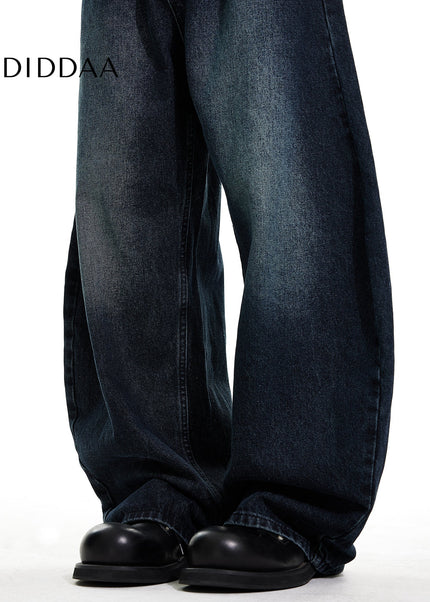 Washed Blue Three-Dimensional Curved Knife Jeans - Men’s Jeans