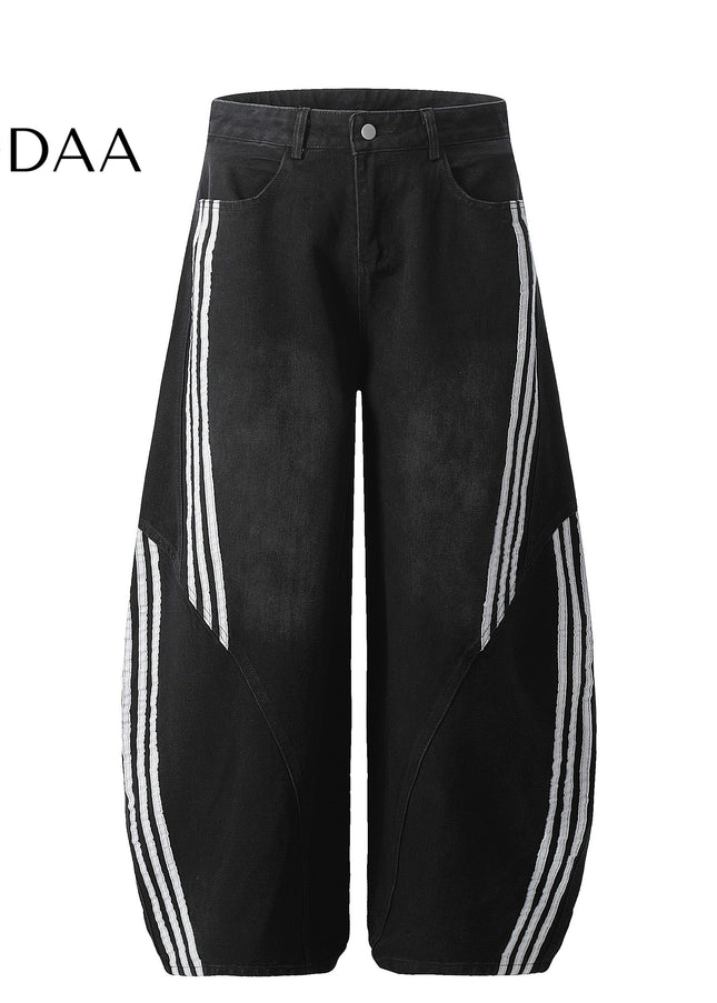 Washed Blue Wide Leg Deconstructed Jeans Trendy Design - Black / S - Men’s Jeans