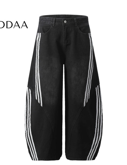 Washed Blue Wide Leg Deconstructed Jeans Trendy Design - Black / S - Men’s Jeans