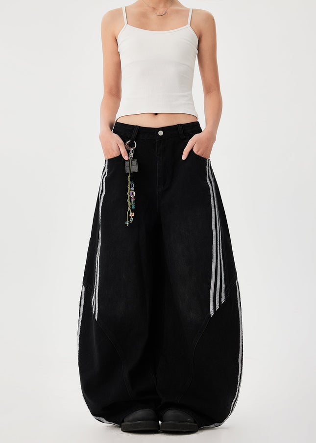 Washed Blue Wide Leg Deconstructed Jeans Trendy Design - Men’s Jeans