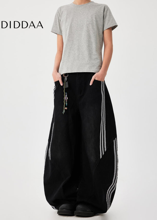 Washed Blue Wide Leg Deconstructed Jeans Trendy Design - Men’s Jeans