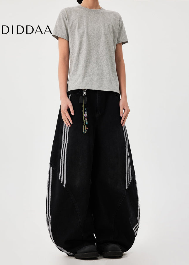 Washed Blue Wide Leg Deconstructed Jeans Trendy Design - Men’s Jeans