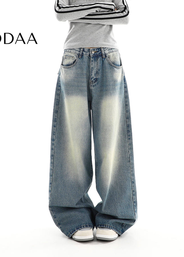Washed Distressed Cargo Wide Leg Jeans for Women - S / Blue - Women’s Jeans