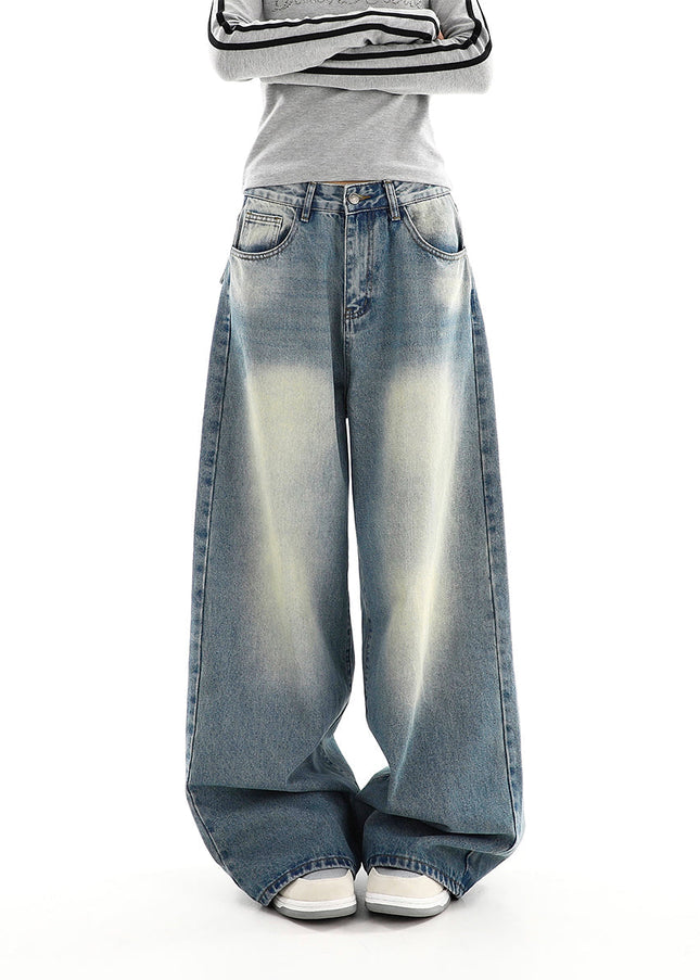 Washed Distressed Cargo Wide Leg Jeans for Women - Women’s Jeans
