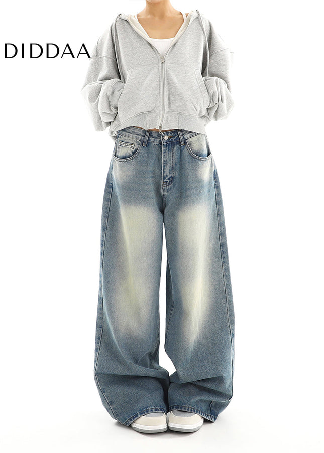 Washed Distressed Cargo Wide Leg Jeans for Women - Women’s Jeans