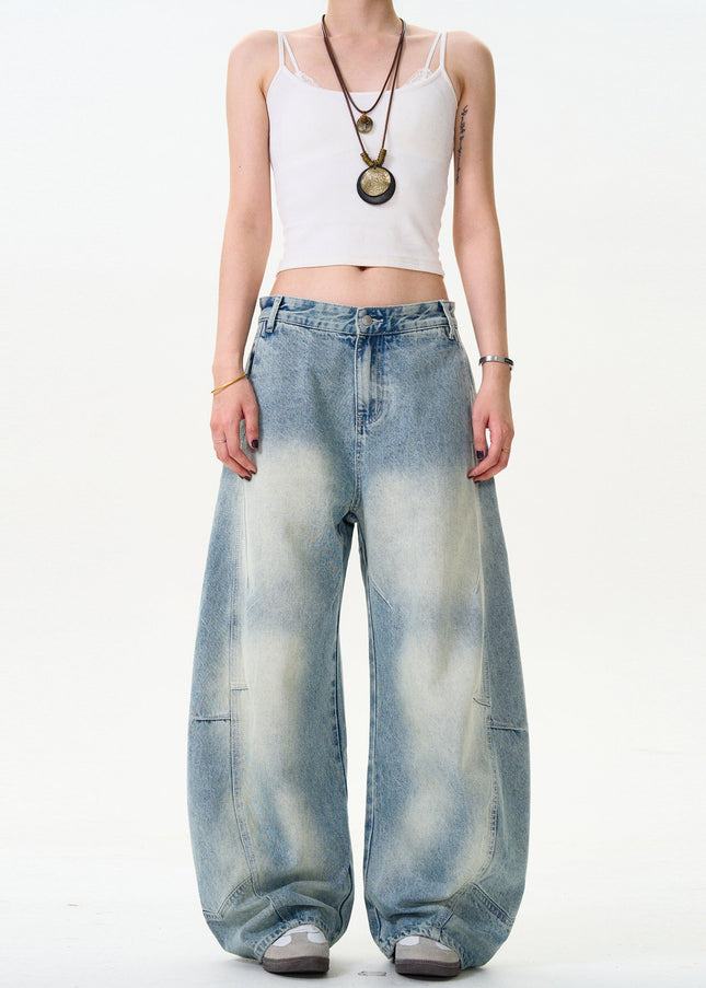 Washed Distressed Loose Fit Scimitar Pants - Men’s Jeans