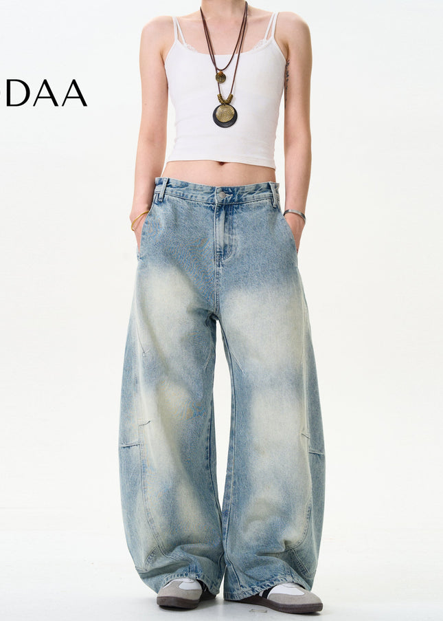 Washed Distressed Loose Fit Scimitar Pants - S / Light Blue - Men’s Jeans