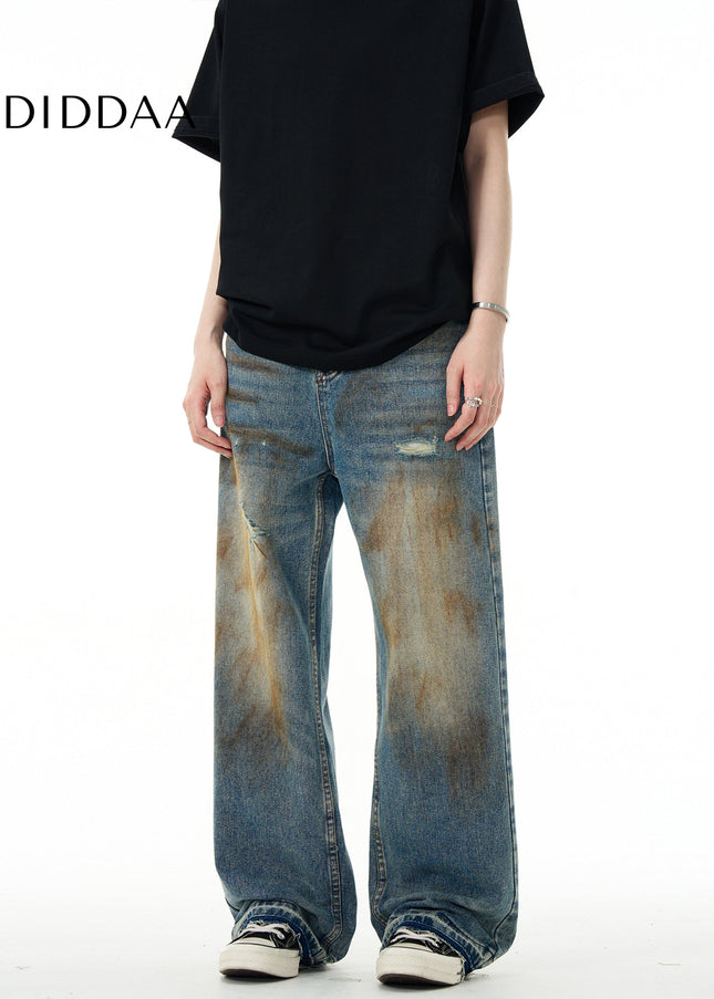 Washed Distressed Loose Fit Straight Jeans for Men and Women - Men’s Jeans