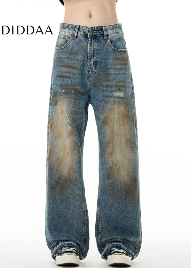 Washed Distressed Loose Fit Straight Jeans for Men and Women - Men’s Jeans