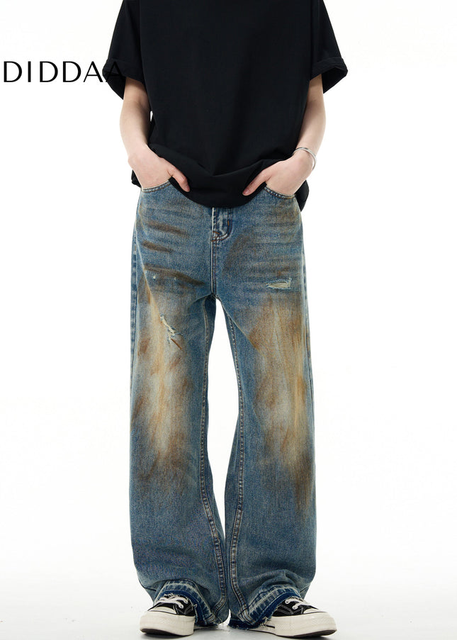 Washed Distressed Loose Fit Straight Jeans for Men and Women - Men’s Jeans