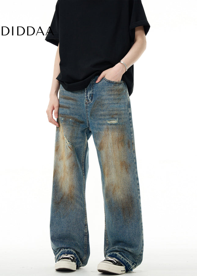 Washed Distressed Loose Fit Straight Jeans for Men and Women - Men’s Jeans