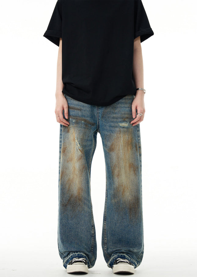 Washed Distressed Loose Fit Straight Jeans for Men and Women - Men’s Jeans