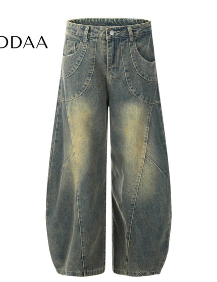 Washed Distressed Loose Wide-Leg Scimitar Jeans - S / Vintage Blue - Women’s Jeans