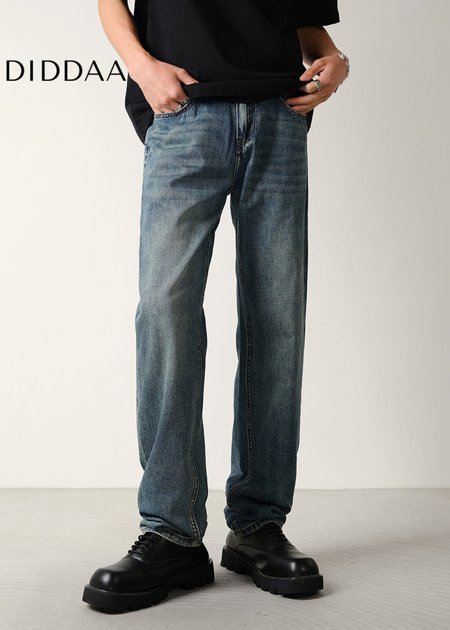 Washed Distressed Micro Tapered Straight Jeans - Men’s Jeans