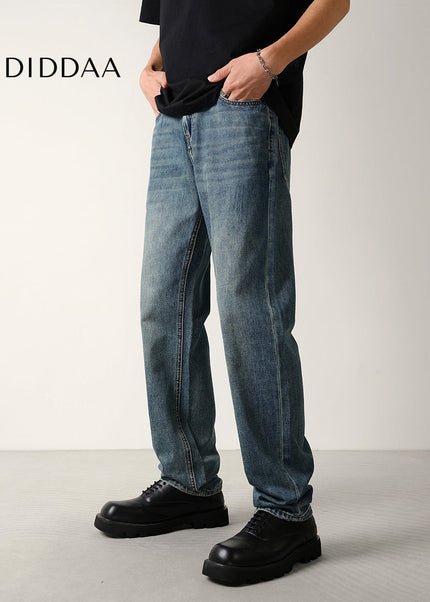 Washed Distressed Micro Tapered Straight Jeans - Men’s Jeans