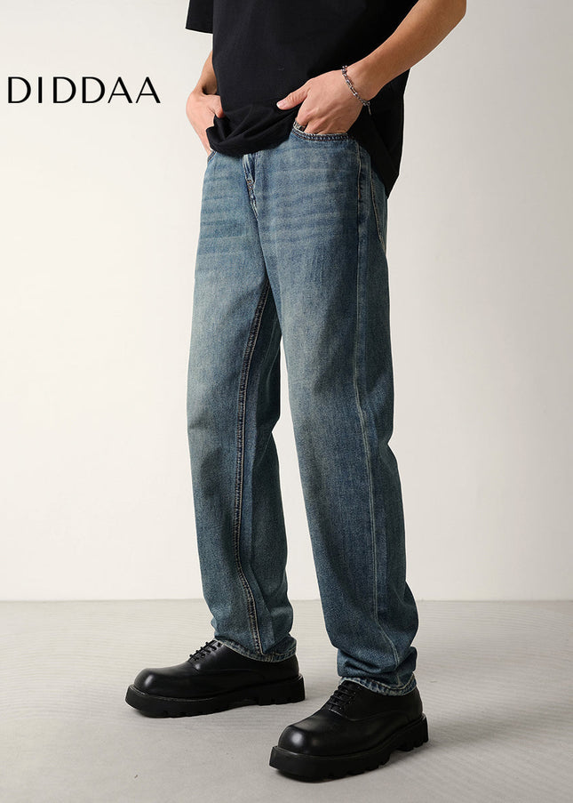 Washed Distressed Micro Tapered Straight Jeans - Men’s Jeans