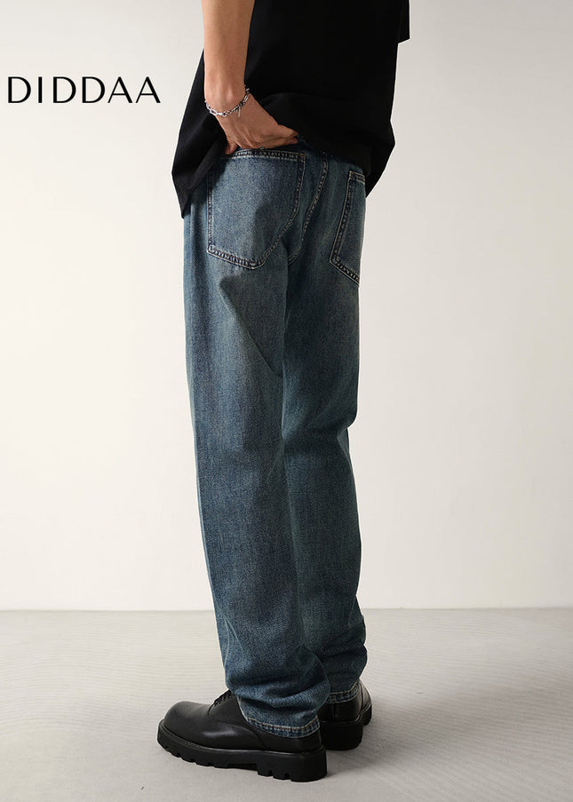 Washed Distressed Micro Tapered Straight Jeans - Men’s Jeans