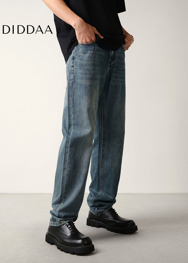 Washed Distressed Micro Tapered Straight Jeans - Men’s Jeans