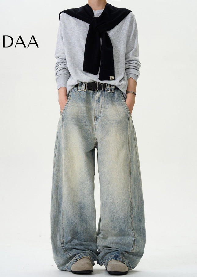Washed Distressed Vintage Scimitar Jeans for Men and Women - XS / Mid Blue - Men’s Jeans