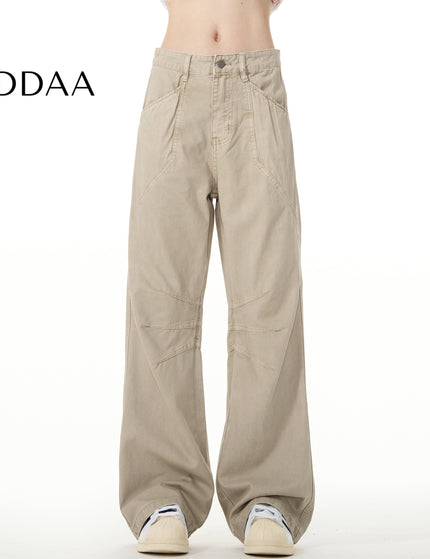 Washed Trendy Cargo Jeans with Pleated Design - S / Khaki - Men’s Jeans