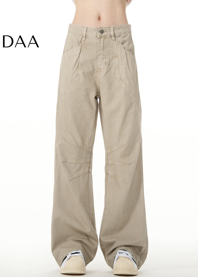 Washed Trendy Cargo Jeans with Pleated Design - S / Khaki - Men’s Jeans