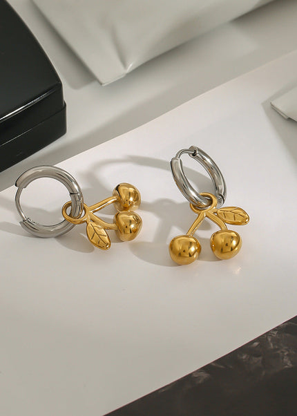 Jieding European and American cherry titanium steel stud earrings, light luxury, high-end earrings, cross-border stainless steel jewelry earrings