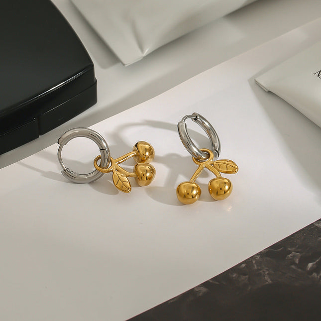 Jieding European and American cherry titanium steel stud earrings, light luxury, high-end earrings, cross-border stainless steel jewelry earrings