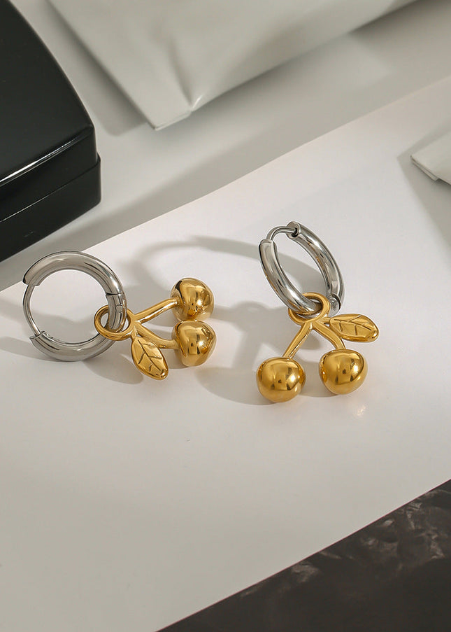 Jieding European and American cherry titanium steel stud earrings, light luxury, high-end earrings, cross-border stainless steel jewelry earrings