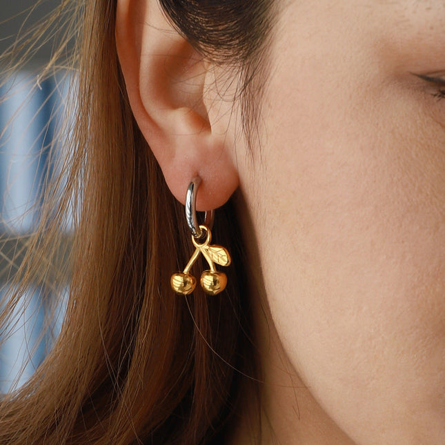 Jieding European and American cherry titanium steel stud earrings, light luxury, high-end earrings, cross-border stainless steel jewelry earrings